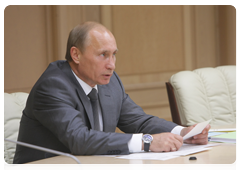 Prime Minister Vladimir Putin holding a conference call on reconstruction work following the accident at the Sayano-Shushenskaya hydropower station|2 august, 2010|14:46