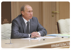 Prime Minister Vladimir Putin holding a conference call on reconstruction work following the accident at the Sayano-Shushenskaya hydropower station|2 august, 2010|14:46