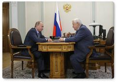 Prime Minister Vladimir Putin meets with Oleg Tabakov, artistic director and manager of the Chekhov Moscow Art Theatre