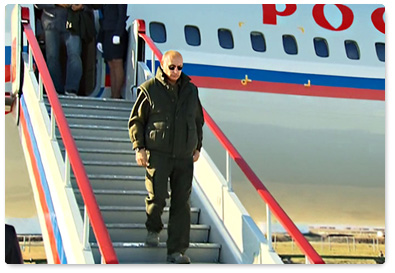 Председатель Правительства России В.В.Путин, находящийся с рабочей поездкой по Дальневосточному федеральному округу, прибыл в Республику Саха (Якутия)