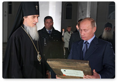Russian Prime Minister Vladimir Putin visits the Life-giving Holy Trinity Cathedral in Petropavlovsk-Kamchatsky