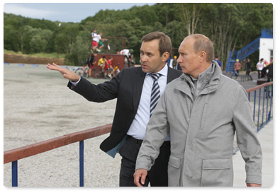 Prime Minister Vladimir Putin tours a biathlon centre in Petropavlovsk-Kamchatsky