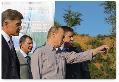 Russian Prime Minister Vladimir Putin attends the cornerstone ceremony for the Nizhne-Bureiskaya hydro power station in the Amur Region