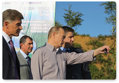 Russian Prime Minister Vladimir Putin attends the cornerstone ceremony for the Nizhne-Bureiskaya hydro power station in the Amur Region