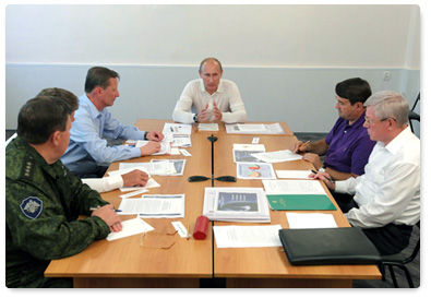 Prime Minister Vladimir Putin holds a meeting on the Vostochny National Cosmodrome project in the town of Uglegorsk in the Amur Region