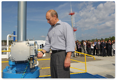Председатель Правительства Российской Федерации В.В.Путин выступил на церемонии открытия российского участка нефтепровода Россия–Китай