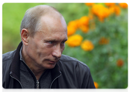 Prime Minister Vladimir Putin talking to residents of the Aksyonovo-Zilovskoye village|30 august, 2010|12:29