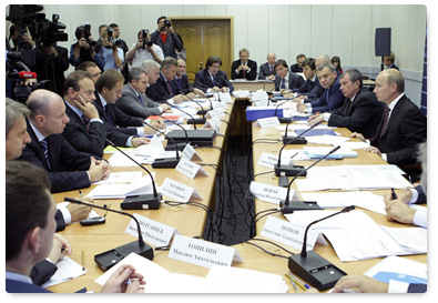 Prime Minister Vladimir Putin chairs a meeting to discuss development plans for the Norilsk Nickel mining and smelting company and the economic and social development challenges facing the city of Norilsk