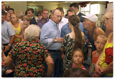 Prime Minister Vladimir Putin visits temporary shelters for fire victims in the Voronezh Region
