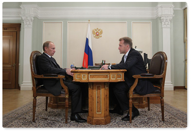 Prime Minister Vladimir Putin meets with First Deputy Prime Minister Igor Shuvalov to discuss progress made on the programme for economic cooperation with South Ossetia and Abkhazia