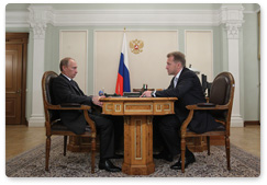 Prime Minister Vladimir Putin meets with First Deputy Prime Minister Igor Shuvalov to discuss progress made on the programme for economic cooperation with South Ossetia and Abkhazia