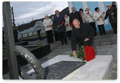 Prime Minister Vladimir Putin visits the Norilsk Golgotha memorial, built to commemorate the memory of those imprisoned in Norillag