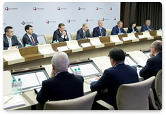 Prime Minister Vladimir Putin chairs a meeting to discuss government regulation of the microelectronics market