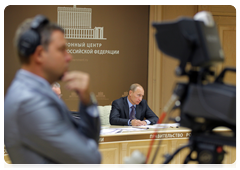 Prime Minister Vladimir Putin holding a video conference on relief efforts in the regions affected by the summer’s wildfires|16 september, 2010|17:25