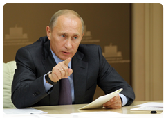 Prime Minister Vladimir Putin holding a video conference on relief efforts in the regions affected by the summer’s wildfires|16 september, 2010|17:25