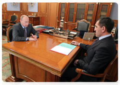 Prime Minister Vladimir Putin with President of the Republic of Ingushetia Yunus-Bek Yevkurov|16 september, 2010|18:41