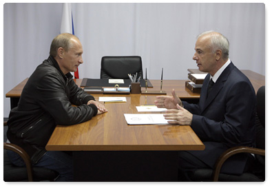 Prime Minister Vladimir Putin meets with President Aslan Tkhakushinov of the Republic of Adygea