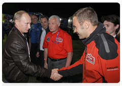 Prime Minister Vladimir Putin in Maikop speaking to drivers participating in the Silk Road Challenge, the Dakar Series|17 september, 2010|23:27