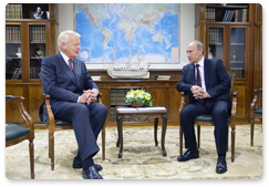 Prime Minister Vladimir Putin meets with President of Iceland Olafur Ragnar Grimsson on the sidelines of the International Arctic Forum in Moscow to discuss international cooperation in that region