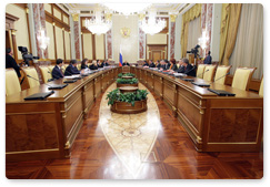 Prime Minister Vladimir Putin chairs a government meeting