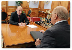 Prime Minister Vladimir Putin holds a meeting with the rector of Moscow State University, Viktor Sadovnichy