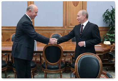 Prime Minister Vladimir Putin holds a working meeting with Nikolai Merkushkin, governor of the Republic of Mordovia