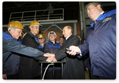 Prime Minister Vladimir Putin takes part in the launching of a new electric steel-making facility at Izhstal plant