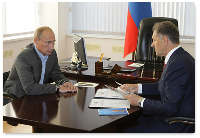 Prime Minister Vladimir Putin and the president of Udmurtia, Alexander Volkov, discuss measures to bolster local industries and support agriculture