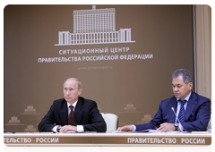 Prime Minister Vladimir Putin holding a video conference on combating wildfires in the Altai Territory and providing relief to the population|9 september, 2010|17:32
