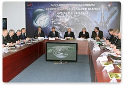 Prime Minister Vladimir Putin chairs a meeting of the Organising Committee to Prepare and Hold the 2011 Celebrations of the 50th Anniversary of Yuri Gagarin's Space Flight at the Mission Control Center