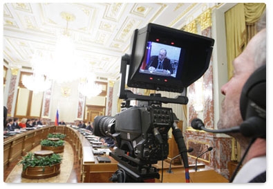 Prime Minister Vladimir Putin chairs a government meeting