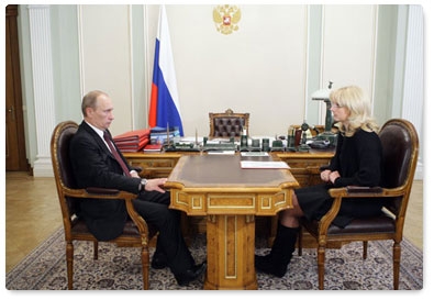 Prime Minister Vladimir Putin holds a meeting with Minister of Healthcare and Social Development Tatyana Golikova