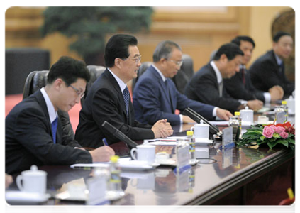 Председатель Китайской Народной Республики Ху Цзиньтао на встрече с Председателем Правительства Российской Федерации В.В.Путиным|12 октября, 2011|09:32