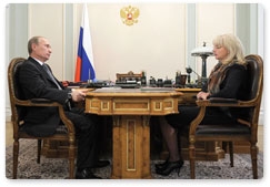 Prime Minister Vladimir Putin holds a meeting with Minister of Healthcare and Social Development Tatyana Golikova