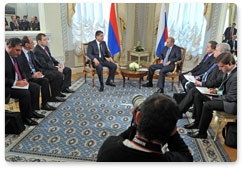 Prime Minister Vladimir Putin holds a meeting in St Petersburg with Prime Minister of Armenia, Tigran Sargsyan