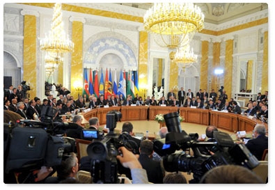 Prime Minister Vladimir Putin attends an enlarged meeting of the CIS Council of Heads of Government