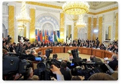 Prime Minister Vladimir Putin attends an enlarged meeting of the CIS Council of Heads of Government