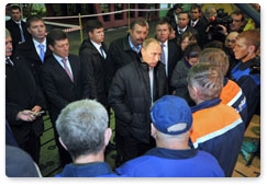 Prime Minister Vladimir Putin visits the Proletarsky Zavod plant in St Petersburg