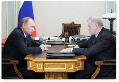 Prime Minister Vladimir Putin meets with A Just Russia leader Sergei Mironov