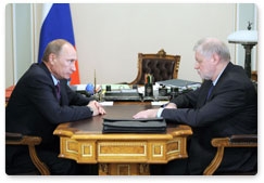 Prime Minister Vladimir Putin meets with A Just Russia leader Sergei Mironov