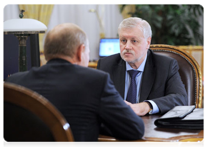 A Just Russia leader Sergei Mironov at a meeting with Prime Minister Vladimir Putin|22 october, 2011|12:42