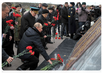 Prime Minister Vladimir Putin attending unveiling ceremony of Khatsun war memorial|25 october, 2011|15:17