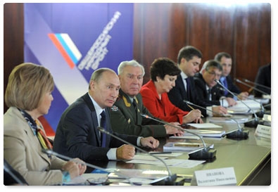 Prime Minister Vladimir Putin chairs a meeting of the Coordinating Council of the Russian Popular Front