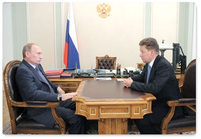 Prime Minister Vladimir Putin meets with Gazprom CEO Alexei Miller