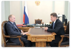 Prime Minister Vladimir Putin meets with Gazprom CEO Alexei Miller