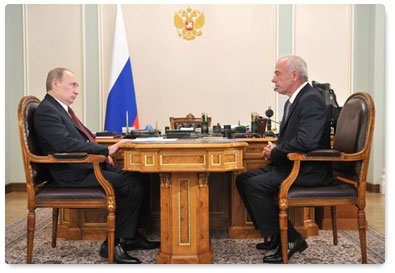 Prime Minister Vladimir Putin meets with Aslan Tkhakushinov, the head of the Republic of Adygea