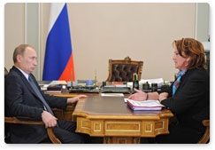 Prime Minister Vladimir Putin holds a working meeting with the Minister of Agriculture Yelena Skrynnik