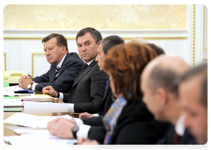 First Deputy Prime Minister Viktor Zubkov and Deputy Prime Minister and Chief of the Government Executive Office Vyacheslav Volodin at a Government Presidium meeting|14 november, 2011|17:19