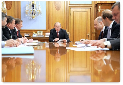 Prime Minister Vladimir Putin chairs a meeting on state defence-industry contracts