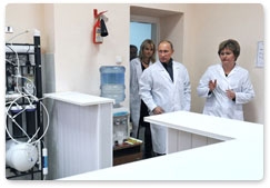 Prime Minister Vladimir Putin visits the Golovchino rural district hospital while on a working visit to the Belgorod Region